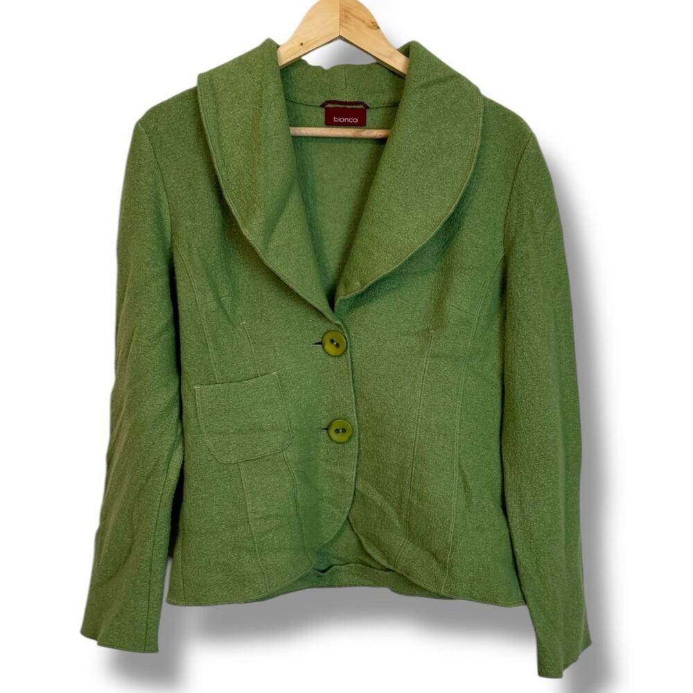 Bianca Green Boiled Wool 2-Button Blazer Jacket Soft Shell Size 8 Art To Wear